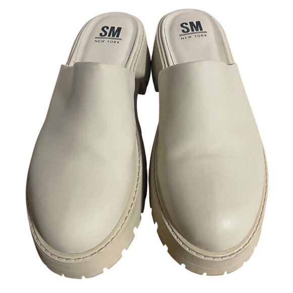SM New York Cream Color Shay Slide On Mules Chunky Heel Womens Size 8.5M - Picture 2 of 9